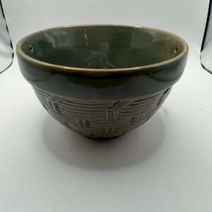 Vintage WCL Sage Green Ceramic Basket Bowl with handle